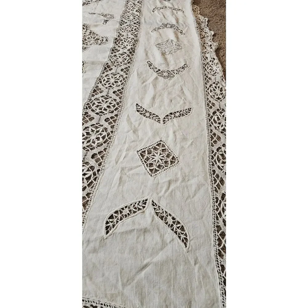 VTG Filet Lace Bedspread Tablecloth Cherubs Angels Putti Cutwork 80x85